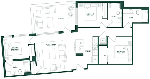 Floor plan 3 Bed/3 Bath-3S.1