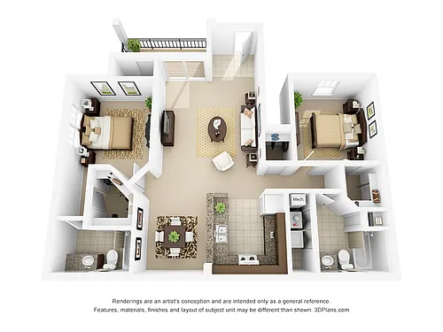 Floor plan Unit D1 - Two Bed/Two Bath Phase 1 & 2 Classic