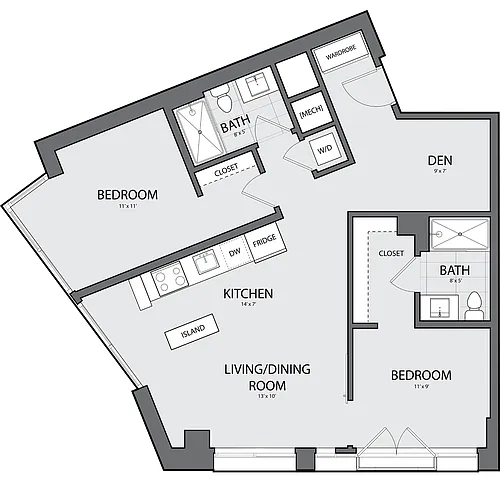 Floor plan 2 Bed/2 Bath-B-2B