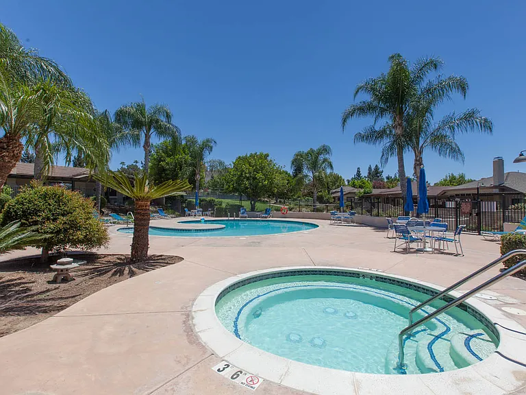 Spa, pool, lounge chairs