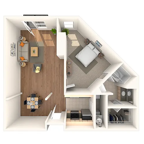 Floor plan Traditional 1x1 877-957 SF
