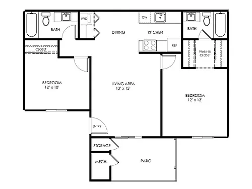 Floor plan 2 Beds and 2 Baths B2