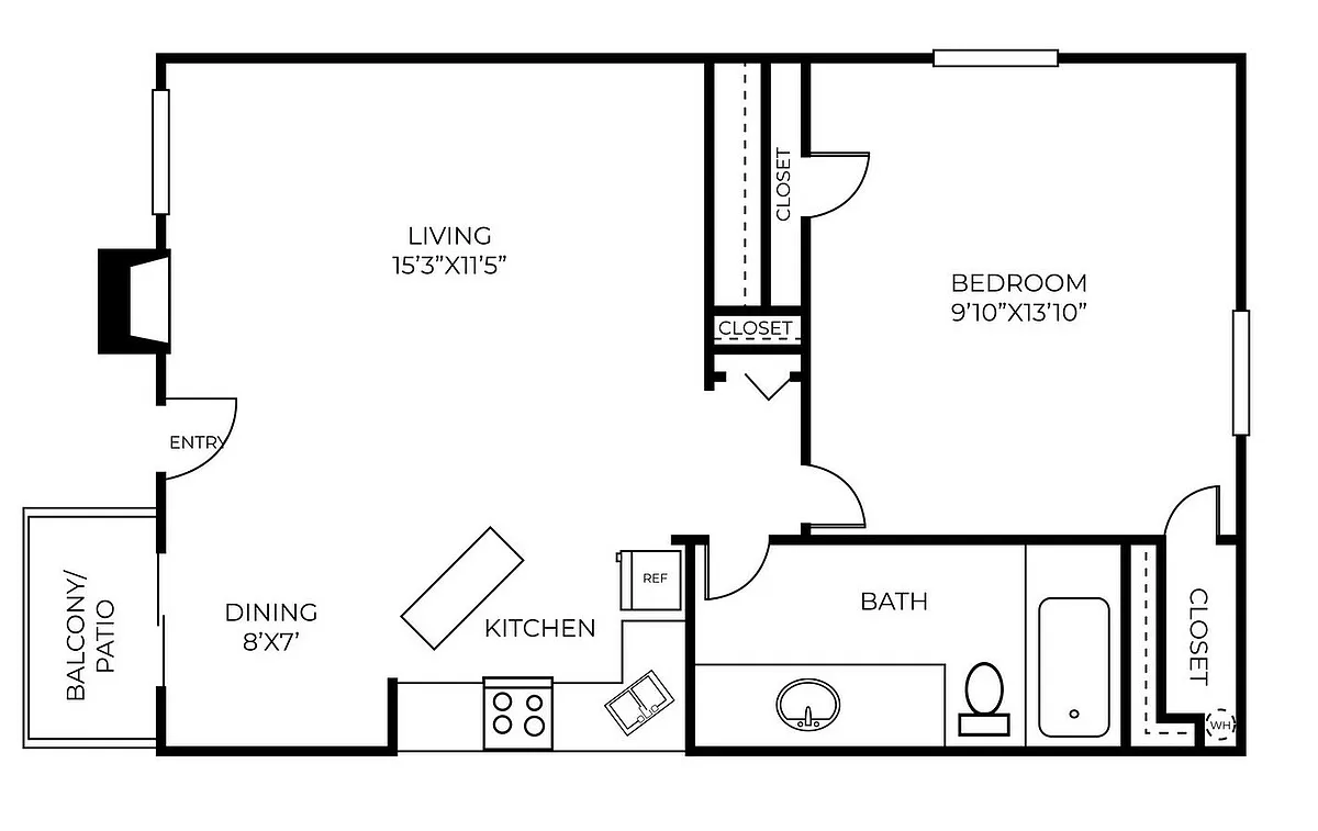 Floor plan A14 | 1 Bed | 1 Bath | Premium