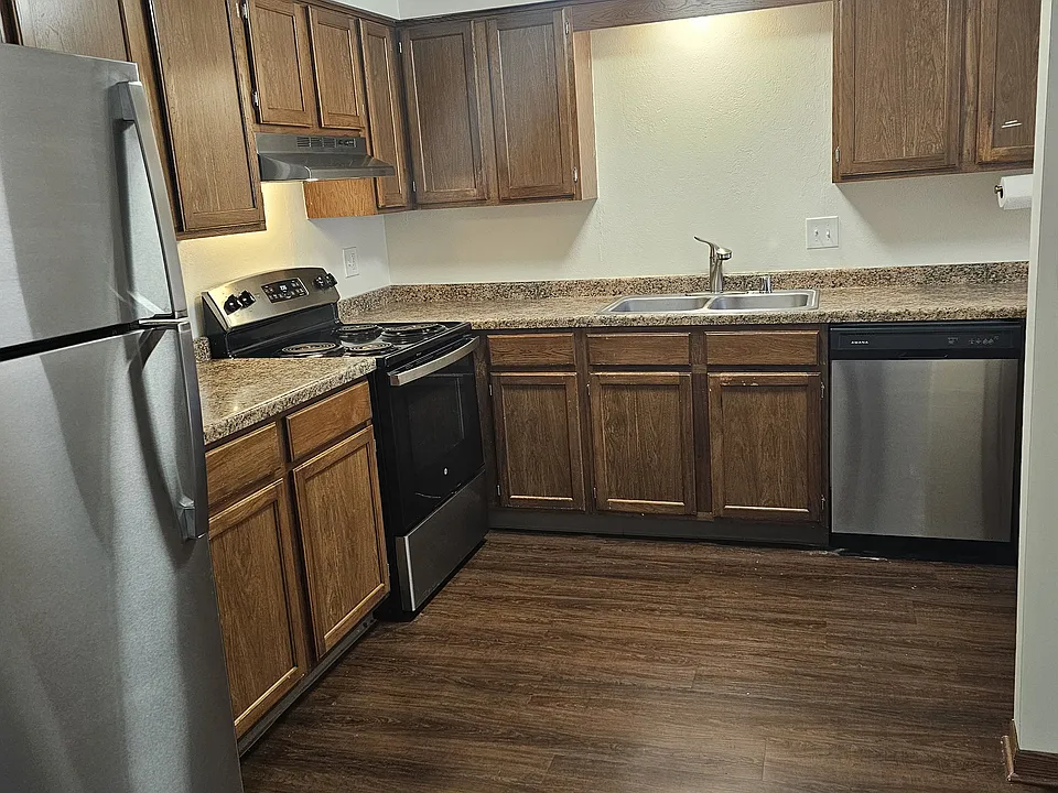 Kitchen with all stainless appliances.