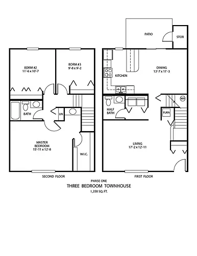 Floor plan Three Bedroom Townhouse - P1