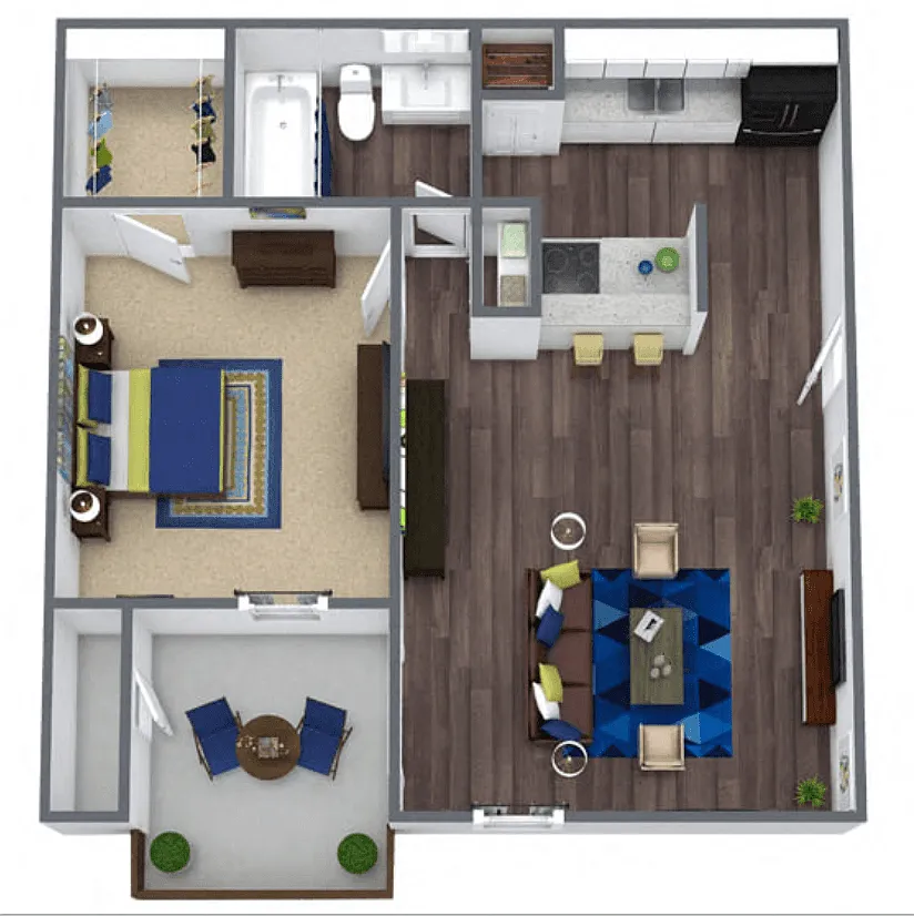Floor plan A3: 1 Bed 1 Bath