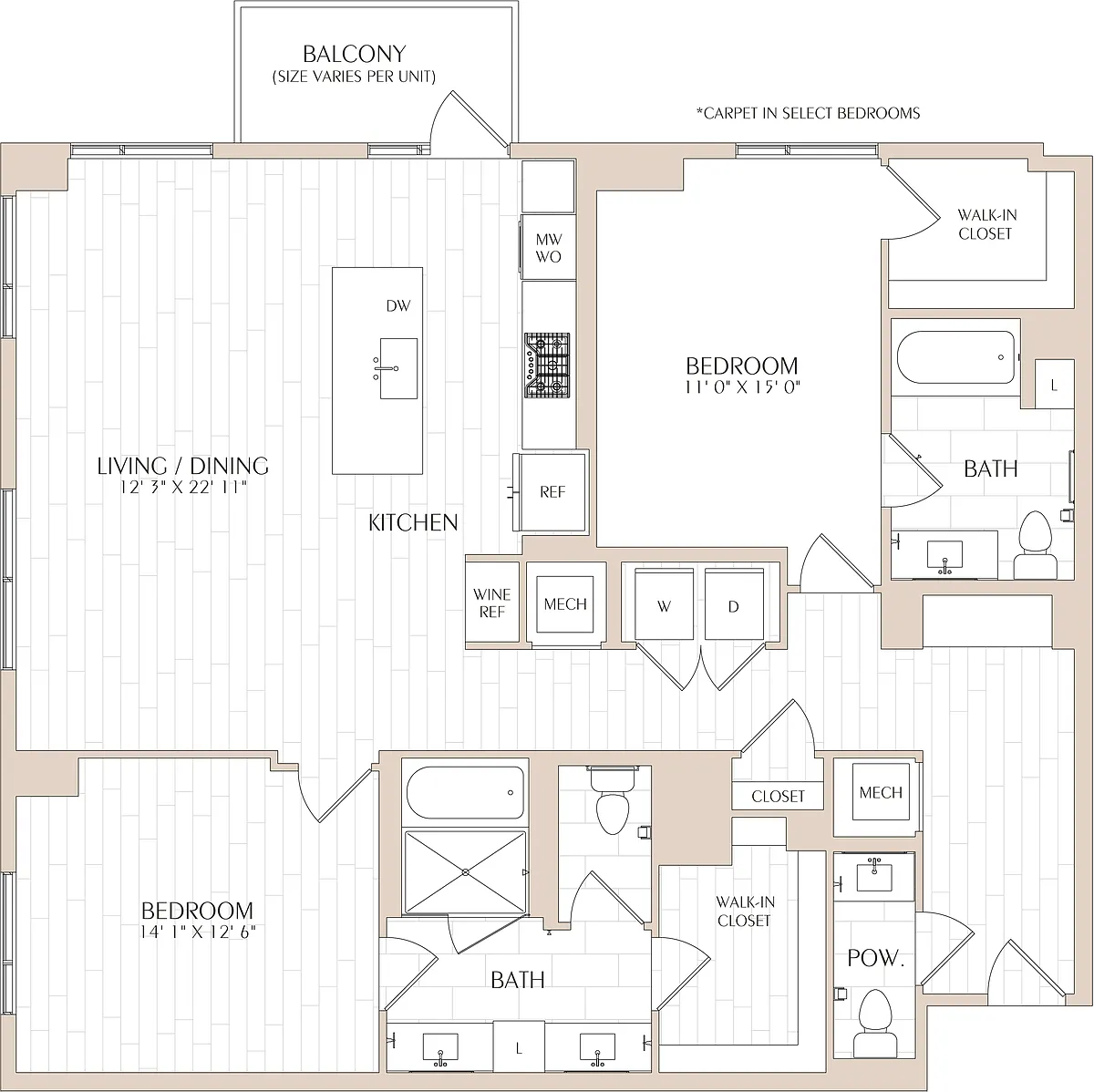 Floor plan 2 Bed/2.5 Bath-B08