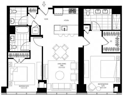 Floor plan 800 Park 2 Bed/2.5 Bath-B5