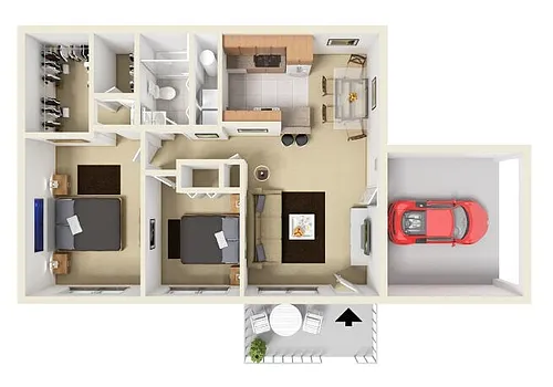 Floor plan 2 Bed/1 Bath/1 Car Attached Garage