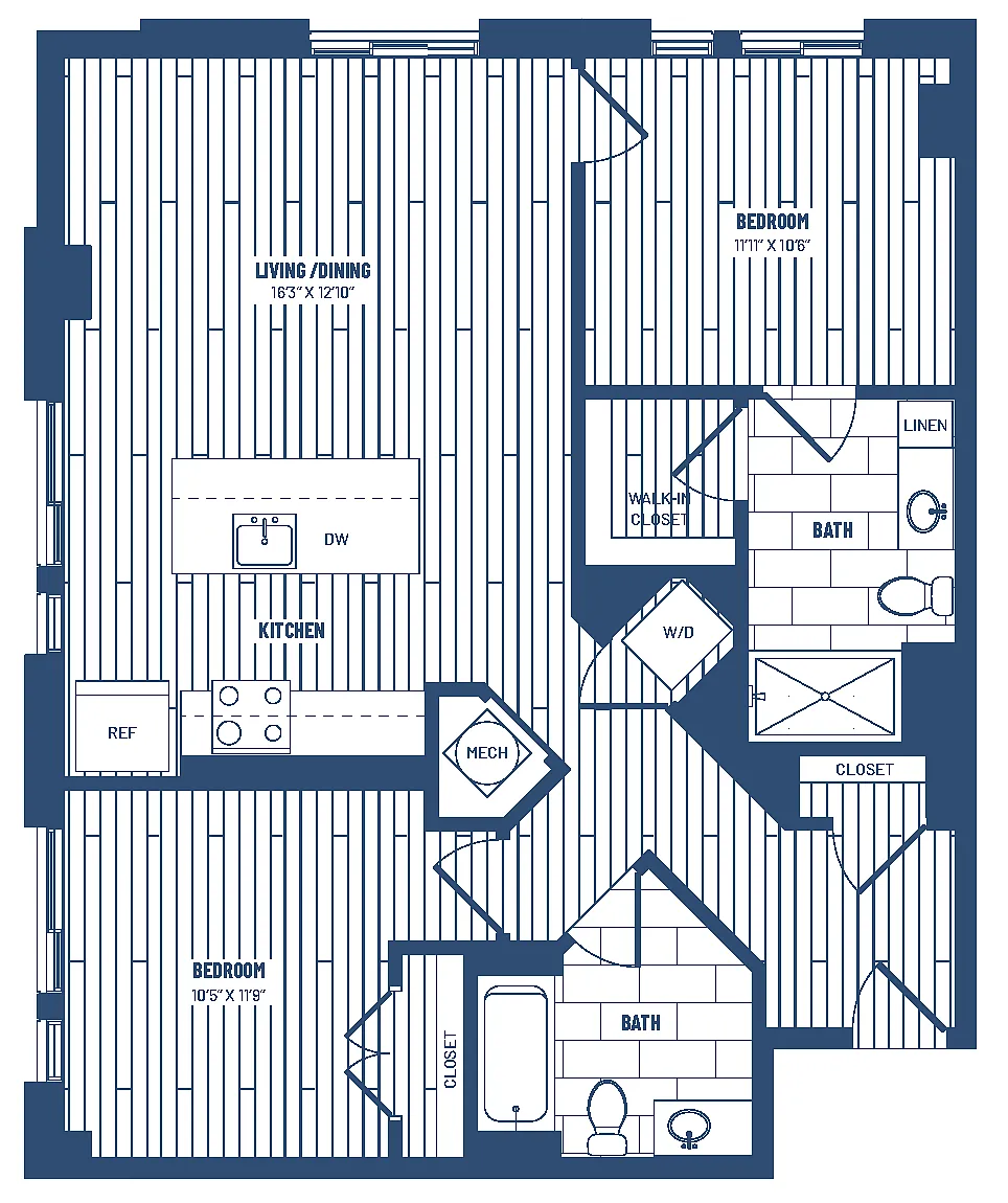 Floor plan 2 Bed/2 Bath-H2B