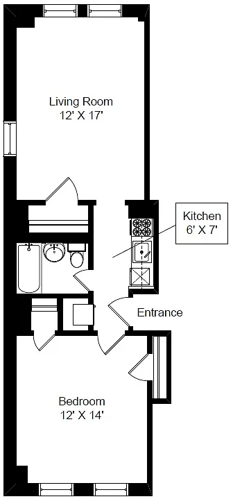 Floor plan Renovated North Corner 1 Bedroom