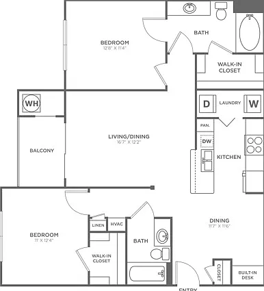 Two Bedroom Two Bath (1073 SF) Two Bedroom Two Bath (1073 SF)