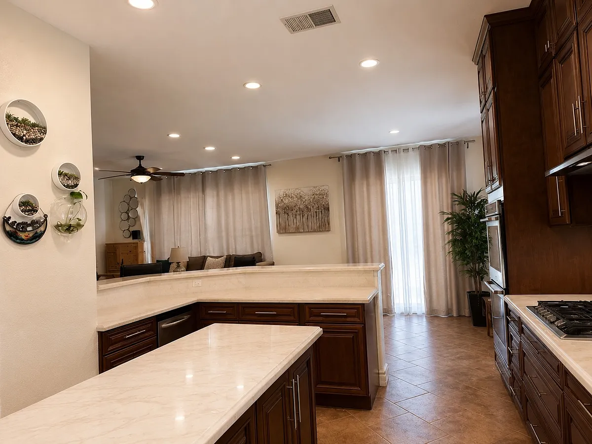 Kitchen with island and bar top - 32620 San Jose St