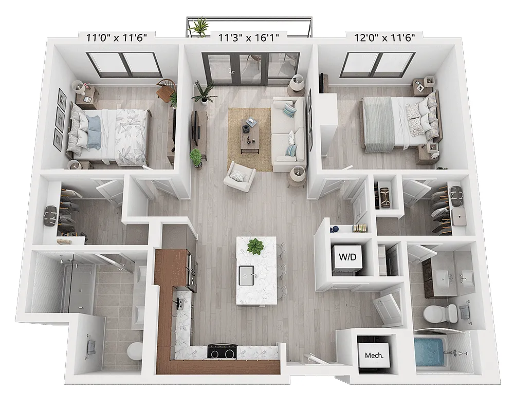 Floor plan Two Bedroom - B2C