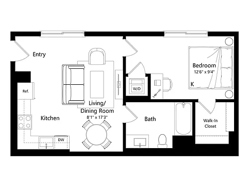 Floor plan L1J - 1 Bed 1 Bath
