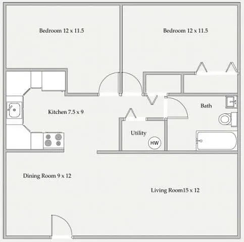 Floor plan 2BD, 1BTH GARAGE