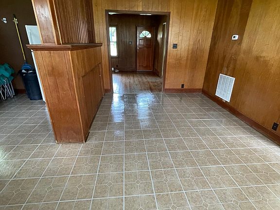 Dining room with new flooring.
