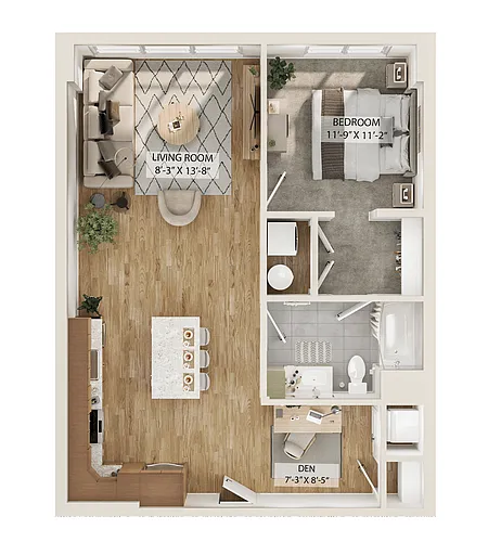 Floor plan 1 Bed/1 Bath Den-A9D