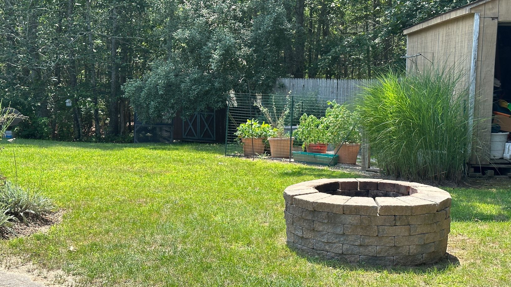  backyard fire pit and vegetable/herb garden