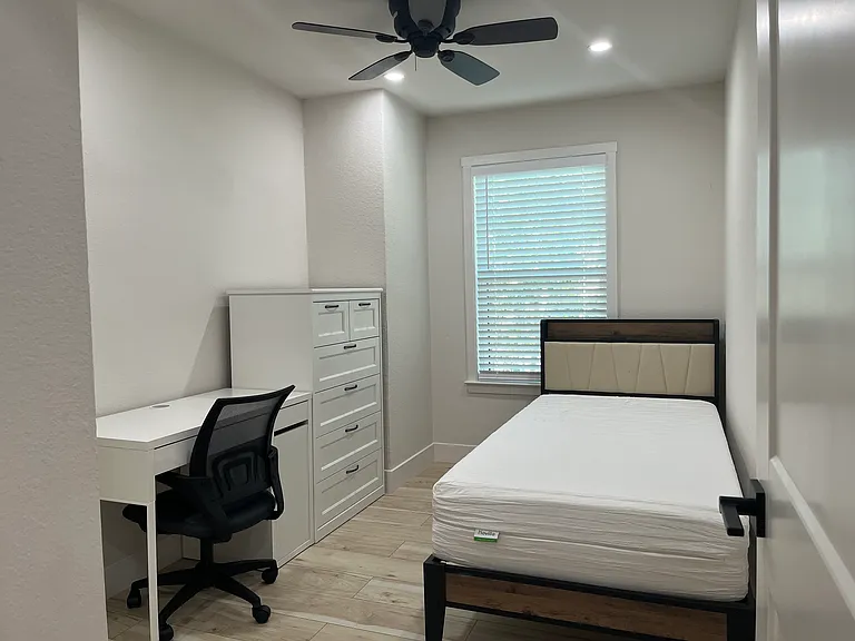 Secondary Bedroom #1: Each secondary bedroom is furnished with TwinXL bed and headboard, tall dresser, desk, and chair. Each secondary bedrooms has a walk in closet space and ceiling fan with LED lighting as well.