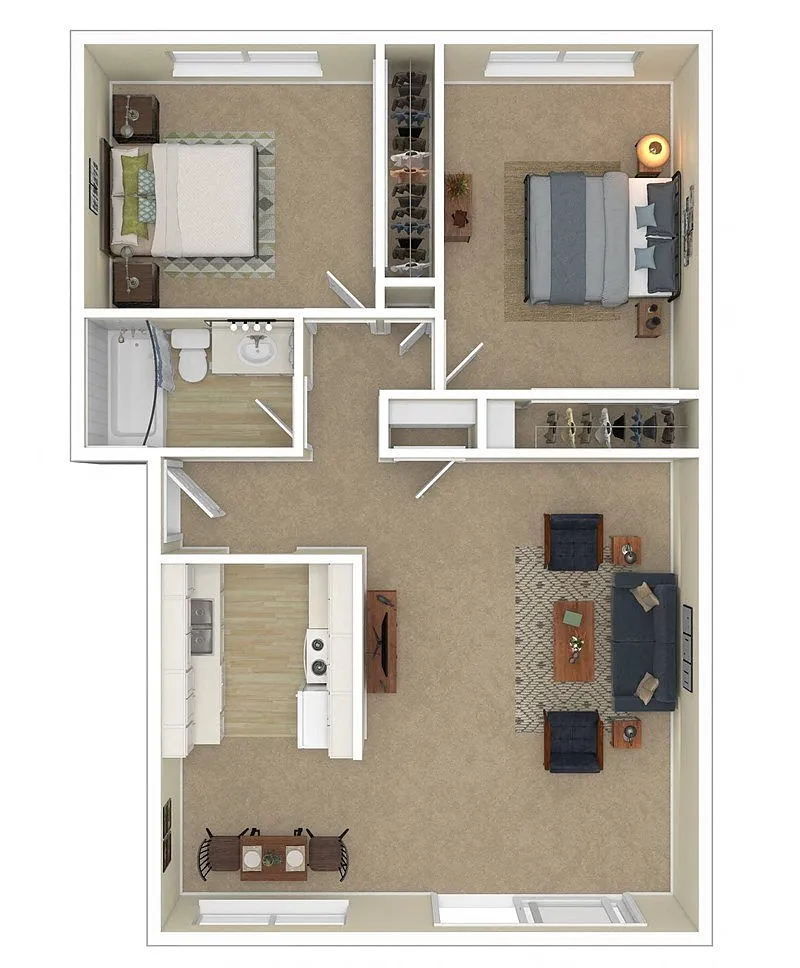 Floor plan 2 Bedroom, 1 Bath A