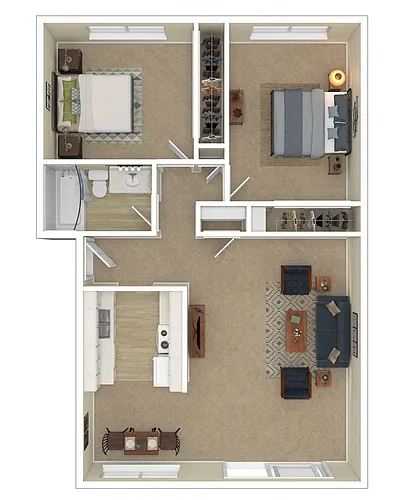 Floor plan 2 Bedroom, 1 Bath A