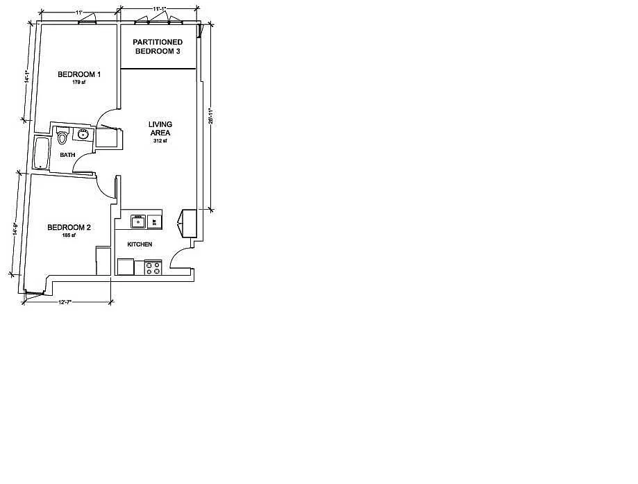 Floor plan Convertible 3 bed 1 Bath Corner Unit Nice One