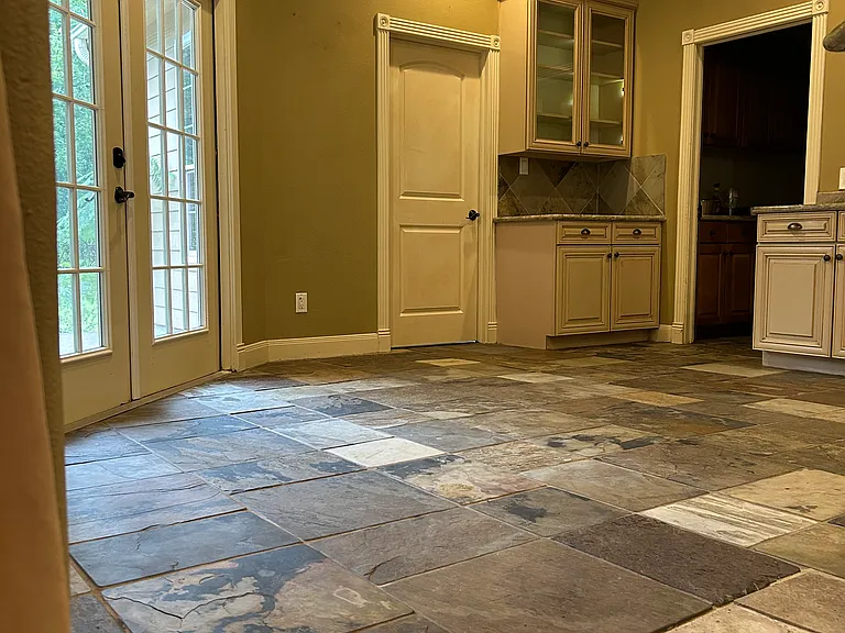 Open breakfast area off kitchen, laundry room, living room, and screened porch, and master, with lit cabinet for highlighting your beautiful items