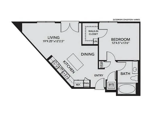 Floor plan A3 - 1 Bedroom, 1 Bath