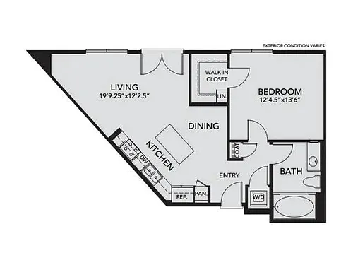 Floor plan A3 - 1 Bedroom, 1 Bath