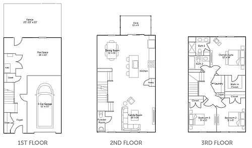 Floor plan Tennyson 1 Car Front - 3 Bed / 2.5 Bath TH