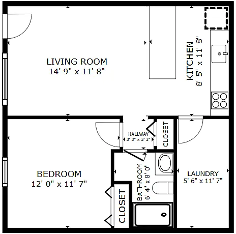 Floor plan 1 Bedroom 1 Bathroom
