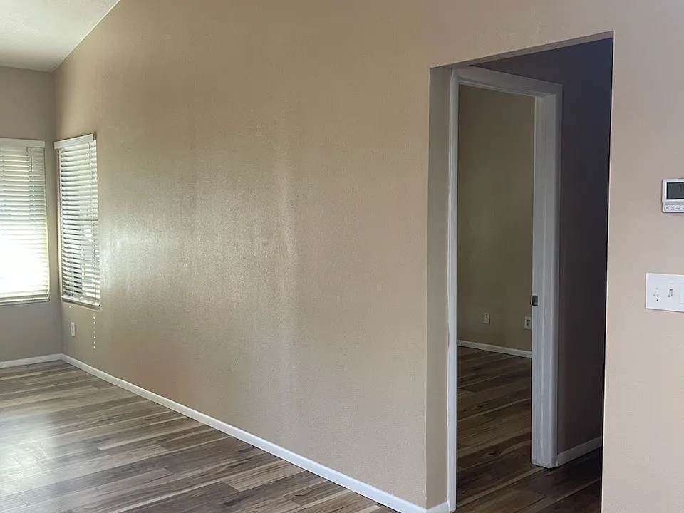 Hall to a large bedroom with patio access and walk in closet