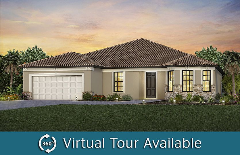 The Stardom, a one-story single family home with a 2 car garage, shown as Home Exterior FM2