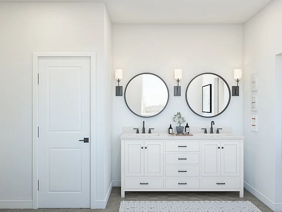 Primary bath with freestanding vanity