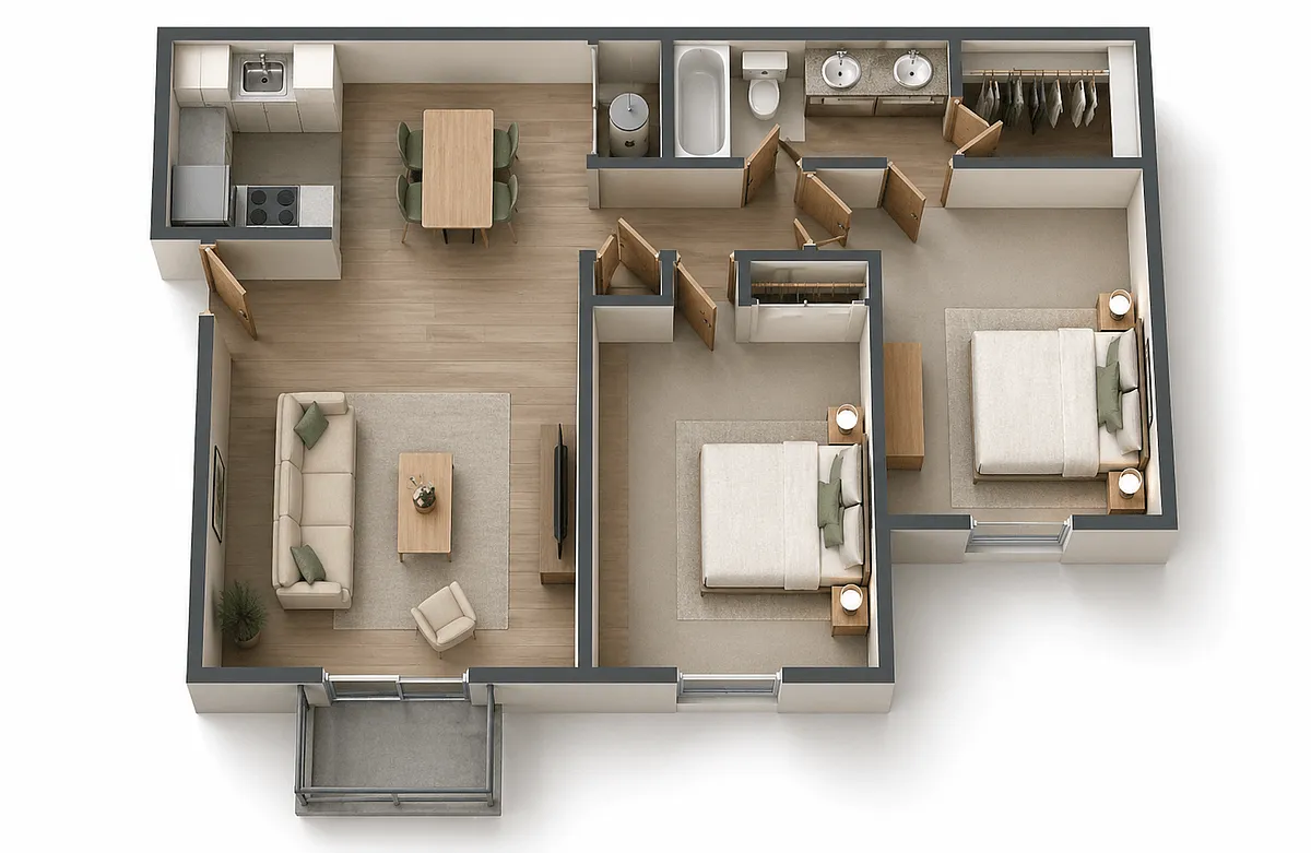 Floor plan 2 Bedroom 1 Bath