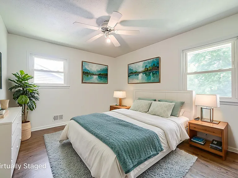 Bedroom3 upstairs (Master with example furniture)
Room easily fits King-sized bed with a nightstand on each side and 2 dressers