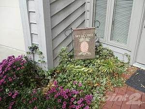 front door with banner