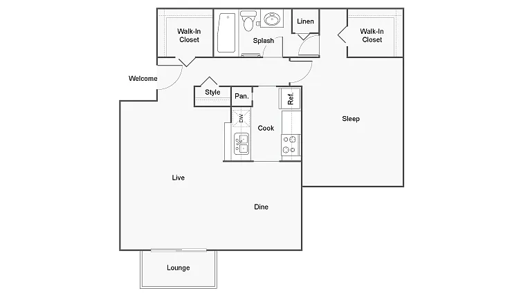 Floor plan 1 Bed 1 Bath B