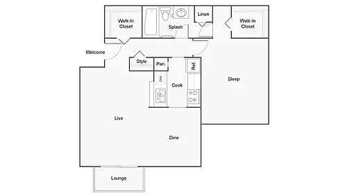 Floor plan 1 Bed 1 Bath B