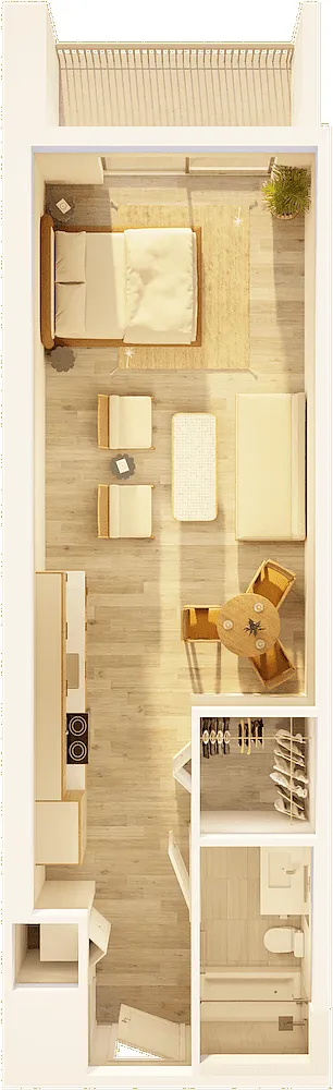 Floor plan West Studio Balcony on Promenade B
