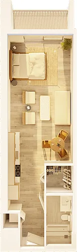 Floor plan West Studio Balcony on Promenade B