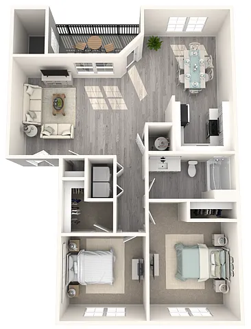 Floor plan Two Bedroom One Bath (901 SF)