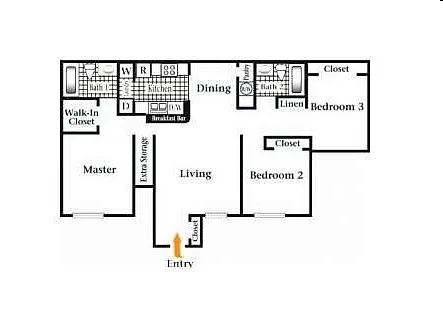 Floor plan 3 Bedroom 2 Bath