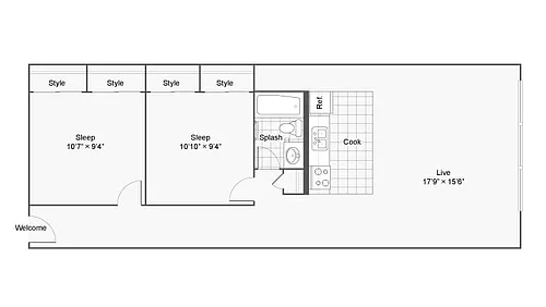 Floor plan 2 Bed 1 Bath K