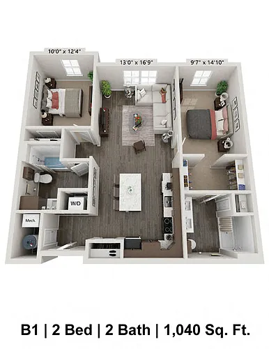Floor plan 2 Bed/2 Bath - B1A