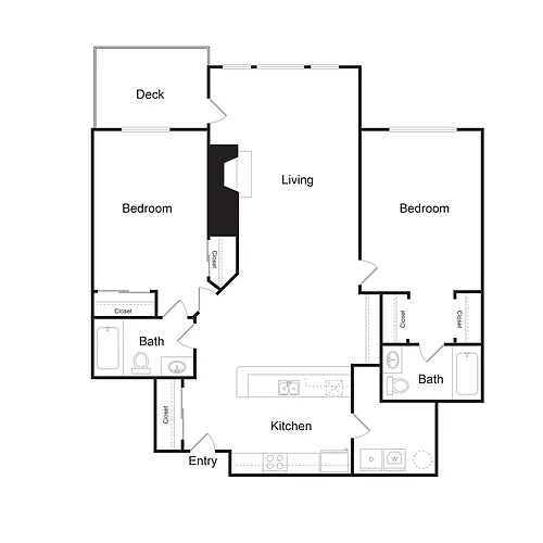 Floor plan Two Bedroom, Two Bathroom (1030 sq ft)
