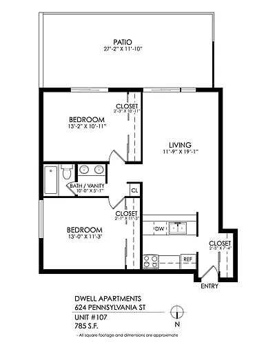 Floor plan 2 Bed 1 Bath