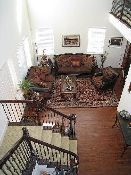 Looking down into the living room