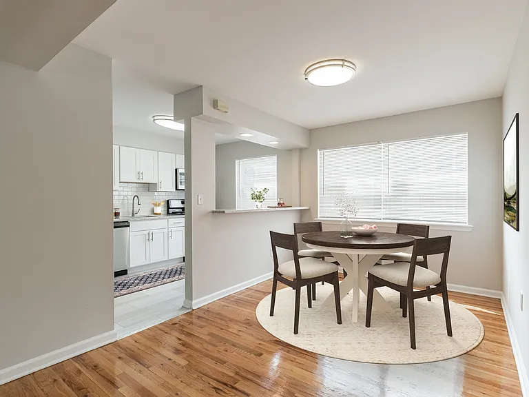 Step into your stylish new home at Eagle Rock Apartments at North Plainfield. This inviting dining area, featuring modern finishes and ample natural light, is perfect for gatherings. Explore your future residence today!